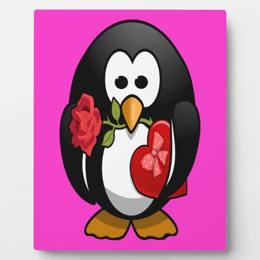 かわいいバレンタインのペンギンおもしろいアニメ フォトプラーク (正面)