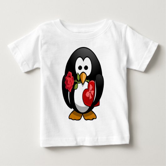 かわいいバレンタインのペンギンおもしろいアニメ ベビーTシャツ (正面)
