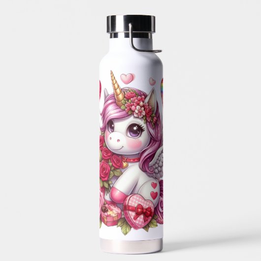 かわいいバレンタインのユニコーン ウォーターボトル (左面)
