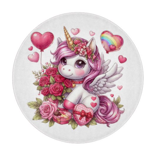 かわいいバレンタインのユニコーン カッティングボード (正面)
