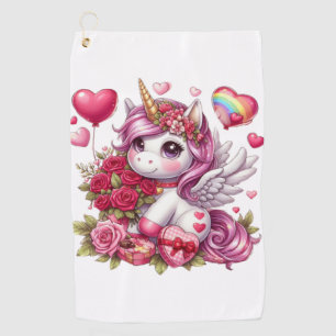 かわいいバレンタインのユニコーン ゴルフタオル