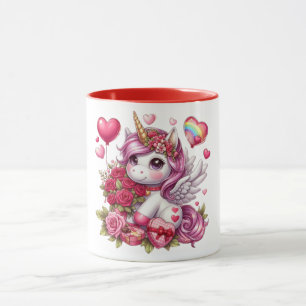 かわいいバレンタインのユニコーン マグカップ