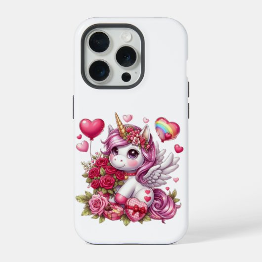 かわいいバレンタインのユニコーン iPhoneケース (裏面)