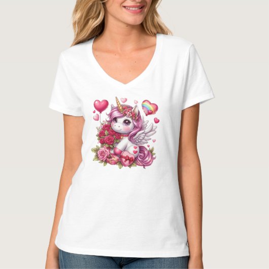 かわいいバレンタインのユニコーン Tシャツ (正面)