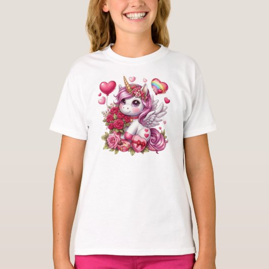 かわいいバレンタインのユニコーン Tシャツ (正面)