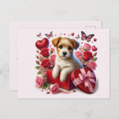 かわいいバレンタインの子犬の子供 シーズンポストカード (正面/裏面)