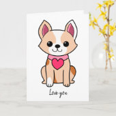 かわいいバレンタインの子犬 カード (黄色い花)