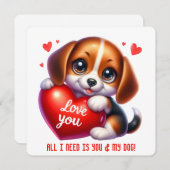 かわいいバレンタインの子犬 – バレンタインのカード サンキューカード (正面/裏面)