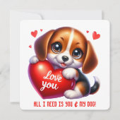 かわいいバレンタインの子犬 – バレンタインのカード サンキューカード (正面)