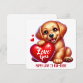 かわいいバレンタインの子犬 – バレンタインのカード サンキューカード (正面/裏面)