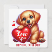 かわいいバレンタインの子犬 – バレンタインのカード サンキューカード (正面)