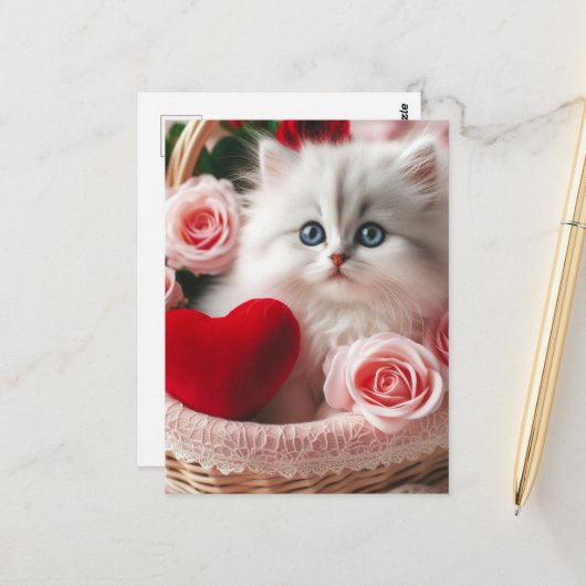 かわいいバレンタインの子猫 ポストカード (正面/裏面インサイチュ)