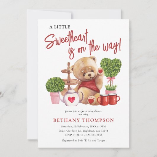 かわいいバレンタインの小さな恋人の赤ちゃんシャワー 招待状 (正面)