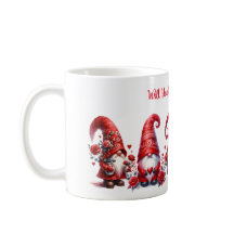 かわいいバレンタインの小人とハートと風船のマグカップ