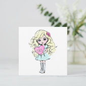 かわいいバレンタインの少女ホールディングハート カード (スタンド正面)