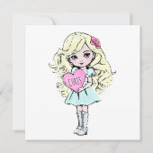 かわいいバレンタインの少女ホールディングハート カード (正面)