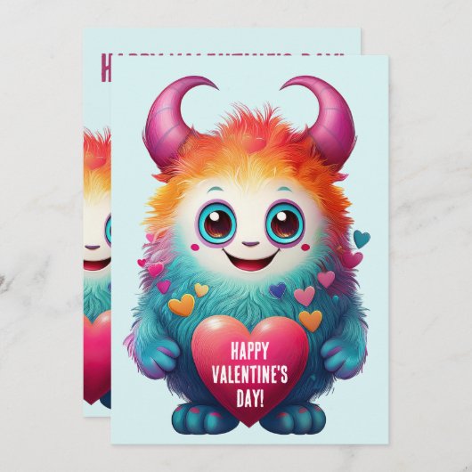 かわいいバレンタインの怪物、ハッピーバレンタインデー シーズンカード (正面/裏面)