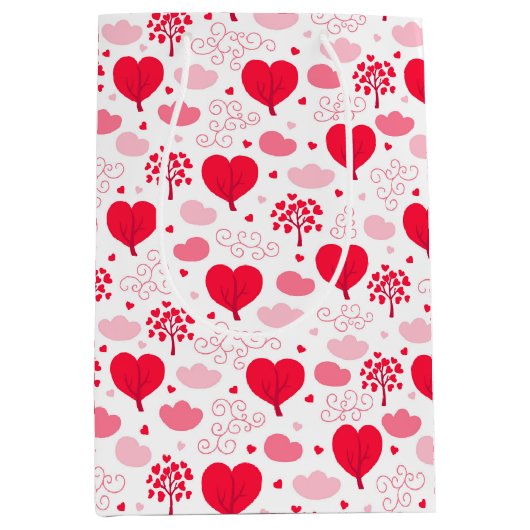 かわいいバレンタインの木の形状ハートパターン ミディアムペーパーバッグ (正面)