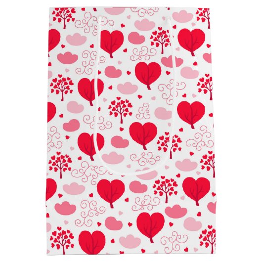 かわいいバレンタインの木の形状ハートパターン ミディアムペーパーバッグ (裏面)