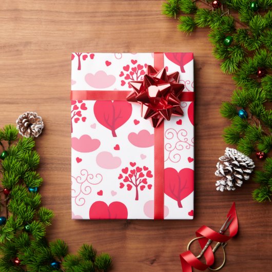 かわいいバレンタインの木の形状ハートパターン ラッピングペーパー (クリスマスギフト)