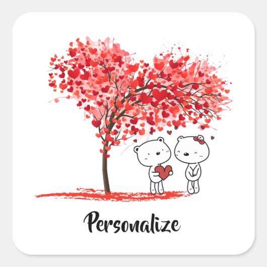 かわいいバレンタインの水の色をパーソナライアートズ スクエアシール (正面)