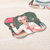 かわいいバレンタインの科学者 ペーパーコースター (アングル)