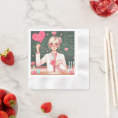 かわいいバレンタインの科学者 縁ありカクテルナプキン (インサイチュ)