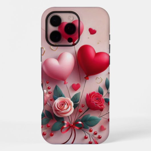 かわいいバレンタインの風船とバラ iPhoneケース (裏面)