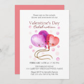 かわいいバレンタインの風船パーソナライズされた 招待状 (正面/裏面)