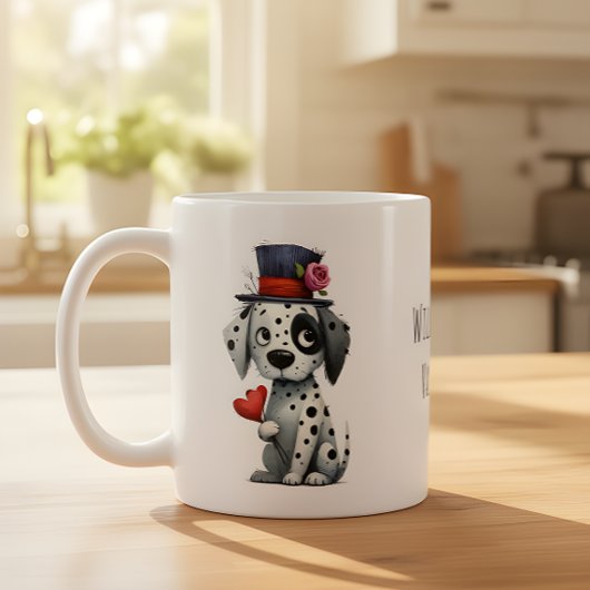 かわいいバレンタインの黒と白の子犬 コーヒーマグカップ