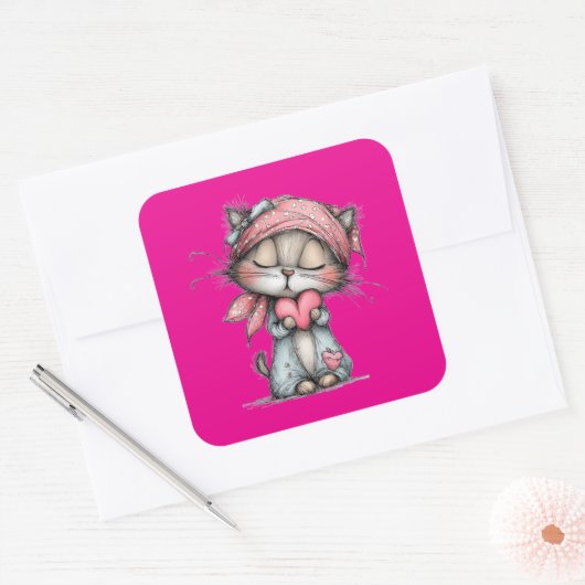 かわいいバレンタインキャラクター 3インチ ステッカー - Cute L (封筒)