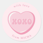 かわいいバレンタインキャンディハートクラシックラウンドステッカー ラウンドシール (正面)