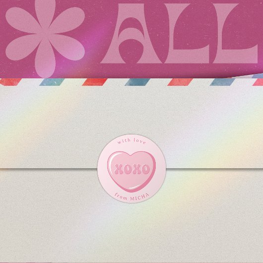 かわいいバレンタインキャンディハートクラシックラウンドステッカー ラウンドシール