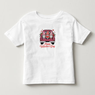かわいいバレンタイングノームピンクトラックハッピーバレンタイン トドラーTシャツ