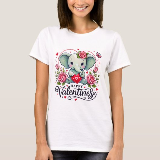 かわいいバレンタインゾウ Tシャツ (正面)