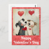 かわいいバレンタインデイウォーターカラーパピードッグハート ポストカード (正面/裏面)