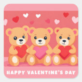 かわいいバレンタインデイテディベアハートピンクレッド スクエアシール (正面)