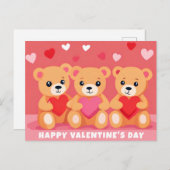 かわいいバレンタインデイテディベアハートピンクレッド ポストカード (正面/裏面)