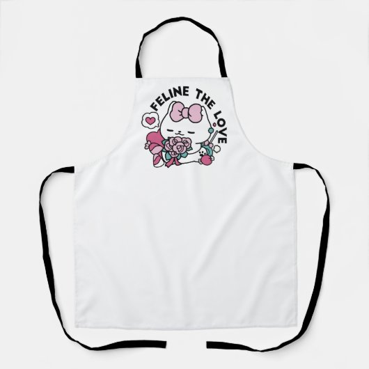 かわいいバレンタインデザイン – 猫と猫の愛 エプロン (正面)