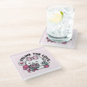 かわいいバレンタインデザイン – 猫と猫の愛 ガラスコースター (アングル)