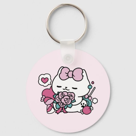 かわいいバレンタインデザイン – 猫と猫の愛 キーホルダー (正面)