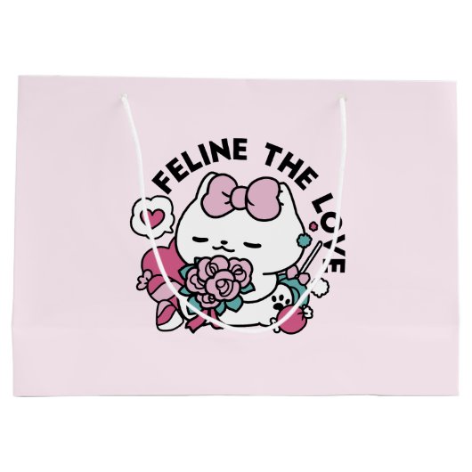 かわいいバレンタインデザイン – 猫と猫の愛 ラージペーパーバッグ (裏面)