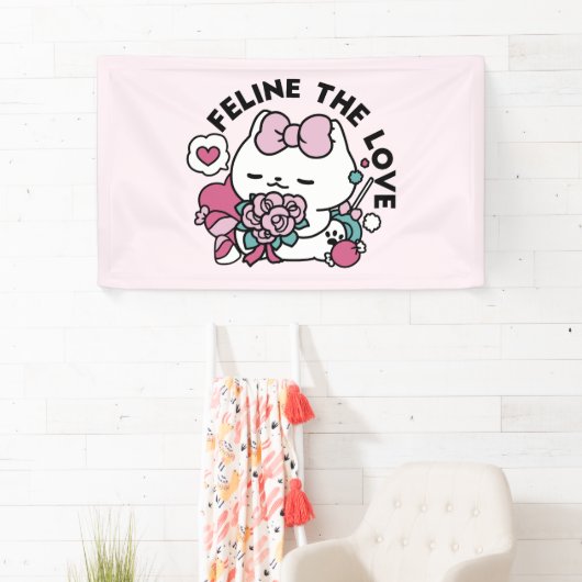 かわいいバレンタインデザイン – 猫と猫の愛 横断幕 (インサイチュ)