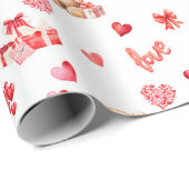 かわいいバレンタインデーと赤いハート ラッピングペーパー (ロールコーナー)