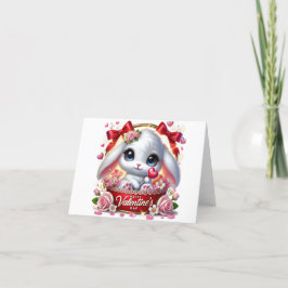 かわいいバレンタインデーのウサギの折りたたみホリデーカード シーズンカード