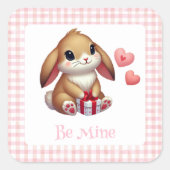 かわいいバレンタインデーのウサギ スクエアシール (正面)