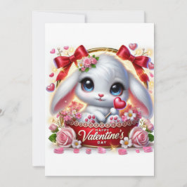かわいいバレンタインデーのウサギ フラット ホリデー カード