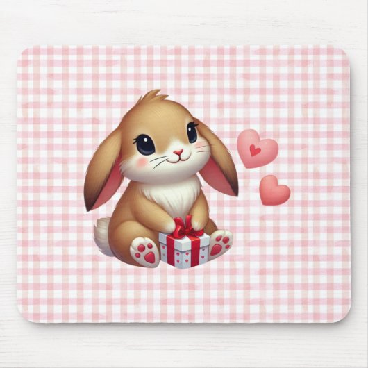 かわいいバレンタインデーのウサギ マウスパッド (正面)