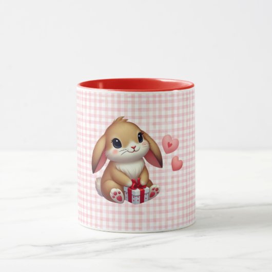 かわいいバレンタインデーのウサギ マグカップ (中央)