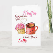 かわいいバレンタインデーのカップケーキとコーヒーマグカップル カード (正面)